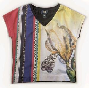 Cavalli Class Roberto Cavalli Top Womens 6 Italy Floral Graphic Designer Shirt
